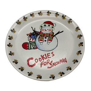 Cookies For Snowman Plate Christmas Winter 8" Bells Holly Red Green